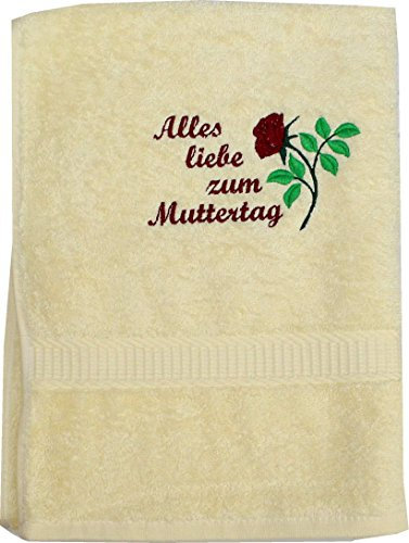Handtuch aus Frottee hellgelb mit Bestickung Muttertag / Muttertagsgeschenk by S.B.J - Sportland