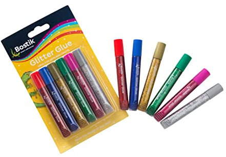 Bostik art glitter glue pens pack - set of 6 assorted colours - for school/craft/hobby