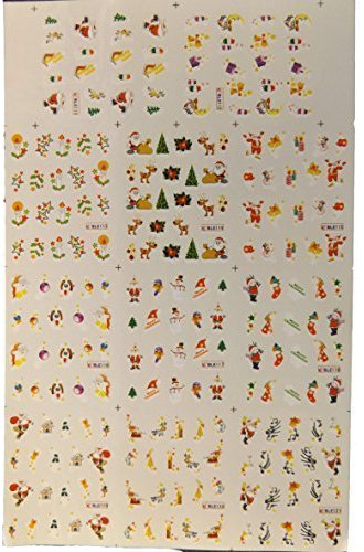 Fantastic Offer: 12 x small sheets of 3D nail art, Christmas & New Year Designs Tips Stickers False Nail Manicure Decals Gems Glitter Toe wraps, body art, various designs - by Fat-catz-copy-catz (Christmas Nail Water Transfers)