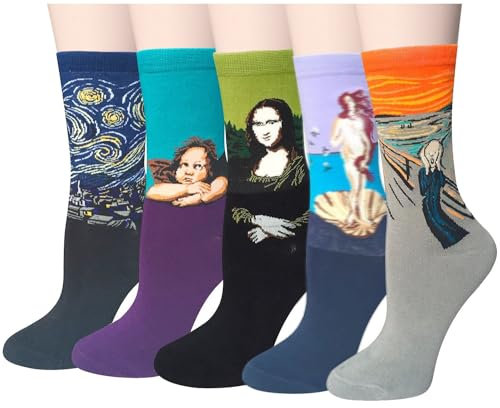 Chalier Cozy 5 Paar Lustige Kunst Socken Damen Baumwolle Bunte Gemusterte Socken Geschenk für Frauen Einheitsgröße Grün1