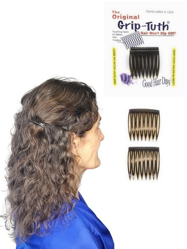 Good Hair Days Grip-Tuth Combs - 1 1/2 Side Combs, For All Types Of Hair, Decorative & Styling Women Accessories - Tortoise Shell, Set Of 2