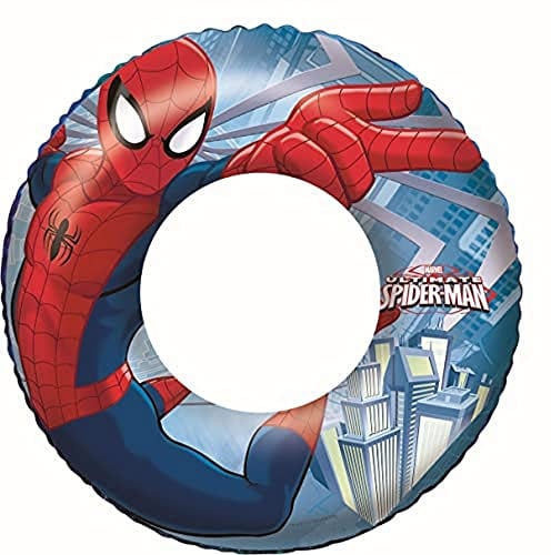 BESTWAY 98003 - Flotador Hinchable Infantil Spiderman 56 cm Vinilo Resistente Diseño Azul y Rojo con Válvulas de Inflado Rápido Para Niños y Niñas Mayores de 3 Años