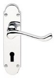 Victorian Scroll Door Handles on Shaped Backplate Lever Lock Polished Chrome