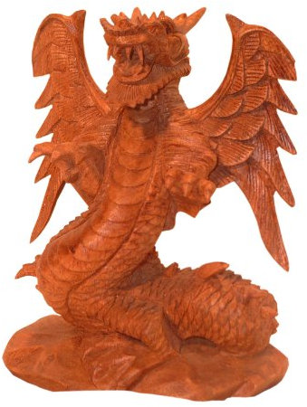 Unbekannt Drache mit Flügeln auf Podest 25cm Holzdrache