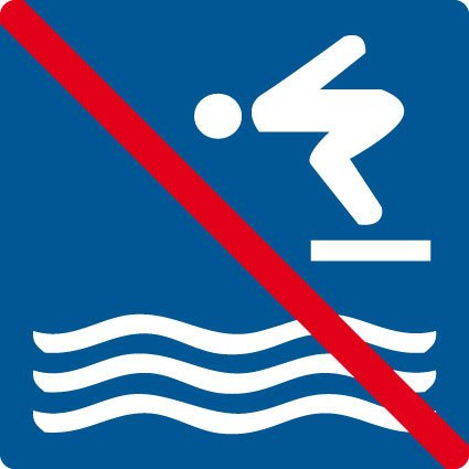 Schwimmbadschild Springen verboten aus Aluminium - in verschiedenen Größen erhältlich