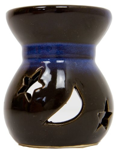 Ci Duftlampe Kelch Verdunster aus Keramik Motiv Stern und Mond blau 8 cm x 6 cm