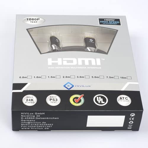 HiViLux OFC HDMI 1,4a Kabel HighSpeed with Ethernet 1,4 2160p/UHD/4K/Ultra HD FullHD ARC 3D 0,8-15m (7.5m)