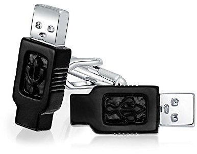 Computer Geek Tech USB-Flash-Laufwerk Schwarze Manschettenknöpfe für Führungskräfte Männer als Abschlussgeschenk Kugelgelenk Rückseite Schwarz Silber Ton Edelstahl