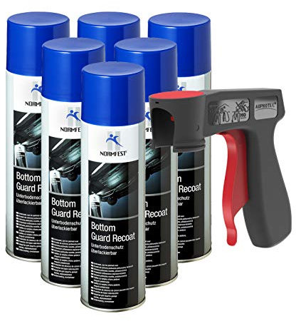 AUPROTEC Pistolengriff + Normfest Unterbodenschutz überlackierbar Bottom Guard Recoat Spray 6X 500ml