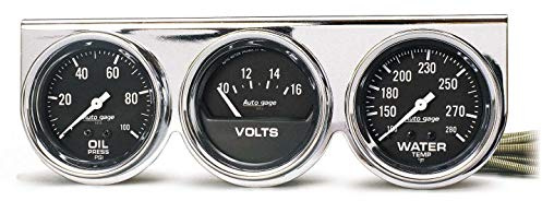 AUTO METER 2399 Autogage Öl-/Wasser-/Volt-Messgerät mit Chrom-Konsole, 6,7 cm, Schwarz