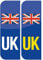 stika.co Pack of 2, Front and Back, UK Flag Union Jack Badge Car Number Plate Vinyl Stickers United Kingdom, Replaces Old GB Version (Blue)