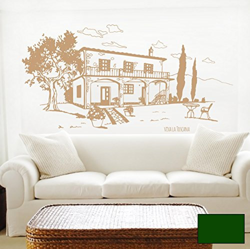 Wandtattoo Wandaufkleber Toscana Toskana Landhaus Italien M1605 - ausgewählte Farbe: *Dunkelgrün* - ausgewählte Größe: *XL - 140cm breit x 70cm hoch*