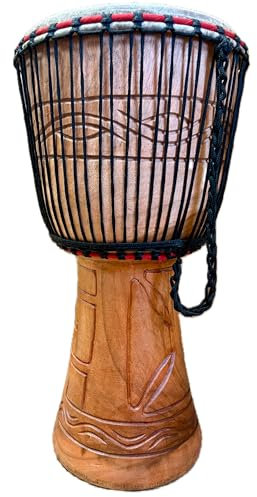 AMI Authentische ghanaische Djembe-Trommel mit schönen Handschnitzereien, 27,9 cm (11 Zoll)