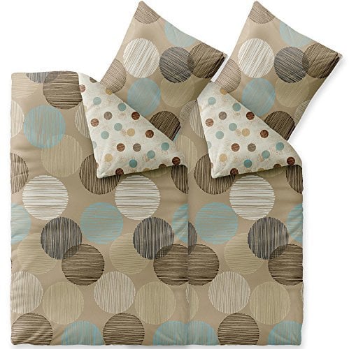 CelinaTex Touchme Biber Bettwäsche 135 x 200 cm 4teilig Baumwolle Bettbezug Frauke Punkte beige braun türkis