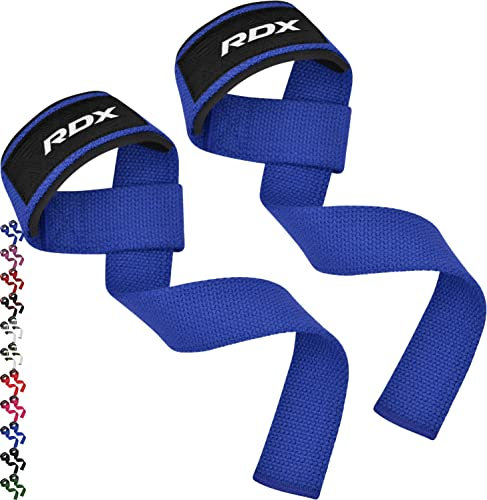 RDX Straps Palestra, Cinghie Sollevamento Pesi Fascette per Stacchi, 5MM Neoprene Imbottita Supporto Polsa, Gym Fitness Lifting Bodybuilding Powerlifting Allenamento Accessori Fasce Polsi (Blu)