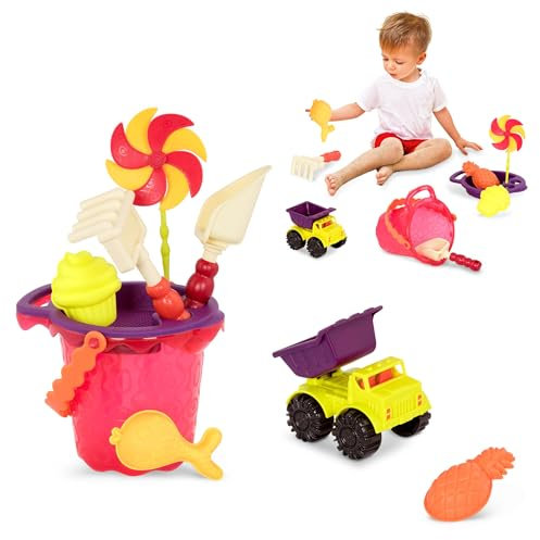 B. toys Großer Kipplaster mit Sandspielzeug – Sandkasten Spielzeug, Strand, Spielplatz Schaufel, Rechen, Sandförmchen – Spielzeug ab 18 Monaten (6 Teile)