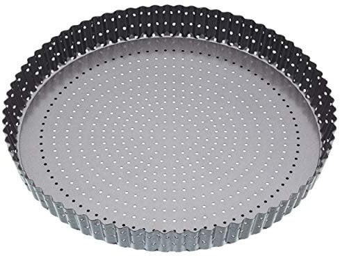 MasterClass Teglia per quiche Crusty Bake 30 cm, antiaderente, robusto acciaio al carbonio da 1 mm, fondo libero, scanalato, forato, senza PFOA, grigio