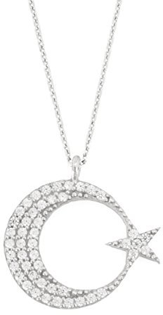 Remi Bijou - 925 Sterling Silber - Wunderschöne Halskette Kette Anhänger Zirkonia Strass Stern Ay Yildiz Mond Star Crescent