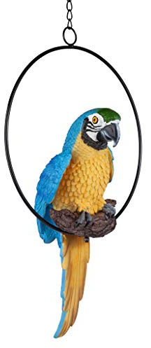 Design Toscano Polly der Paradiespapagei Hängende Vogelstatue, Polyresin, Vollfarbe, Mittel 35,5 cm