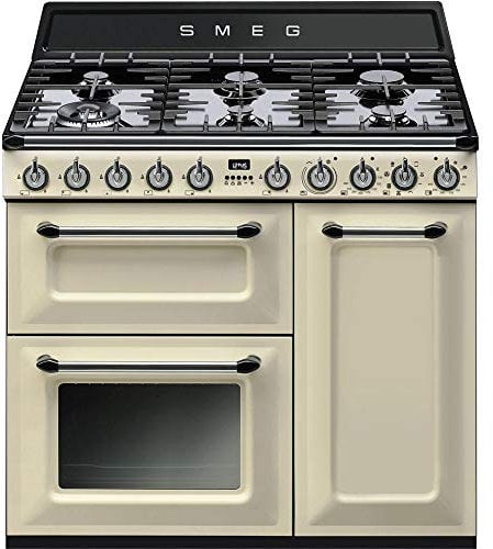 Smeg TR93P - Cocina (Cocina independiente, Crema de color, Botones, Giratorio, Electrónico, Esmalte, Encimera de gas)