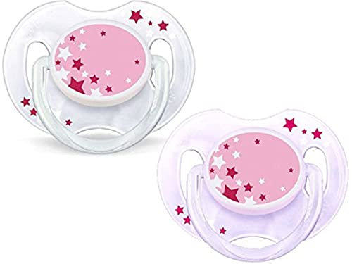 Philips Avent SCF176/28 Succhietti Notturni con Anello Fluorescente che Brilla al Buio, 0-6 Mesi, 2 Pezzi, Rosa