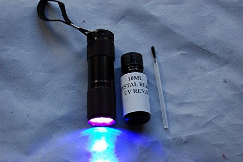 10ml Résine UV, Colle et 9 LED UV Torche pour la Réparation de Montres, Cristaux, Verre et Métal