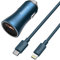 Baseus Golden Contactor Pro Lightning Car Car Charger Set Blue