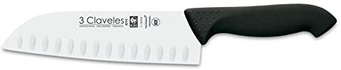 3 Claveles Cuchillo santoku alveolado Proflex de 18 cm, Acero Inoxidable, Negro