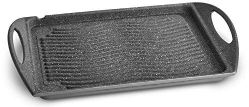 Lagostina Speciali Piastra Antiaderente Gas e Forno, in Alluminio Pressofuso, 34 x 26 cm, Bistecchiera e Griglia Panini, Manicature Ergonomiche