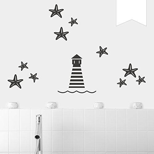 WANDKINGS Wandtattoo Leuchtturm und 10 Seesterne im Set Größe SMALL in weiß - erhältlich in 33 Farben