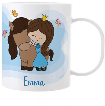 Striefchen® Kindertasse aus Kunststoff für Mädchen mit Wunschname - verschiedene Motive Prinzessin mit Pferd