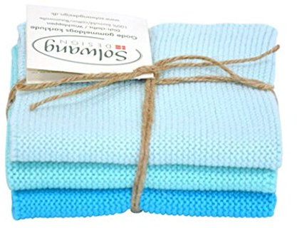 Solwang Putzlappen Hell Aqua Türkis Kombi gestrickt Wischlappen Baumwolle Wischtücher Edelstahl