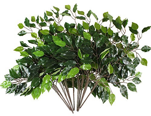 GTIDEA 12pcs Artificial Silk Ficus Tree Branches Faux Fake Lamination Green Leaves Arrangements Home Garden Office Market Restaurant Wedding Decor