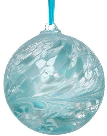 Handmade Hanging Glass Friendship Ball – 10cm Pale Blue – Unique Gift for Her – Special Occasion Décor – Decorative Ornament
