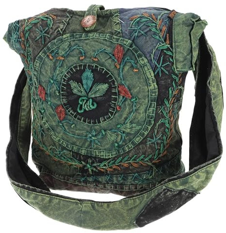 GURU SHOP Batik Sadhu Bag, Hippie Tasche, Goa Schulterbeutel - Grün, Unisex - Erwachsene, Baumwolle, 35x35x25 cm