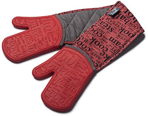 Zeal Silicone Heavy Duty Double Oven Gloves Mitts Red (94 cm Long) – Script