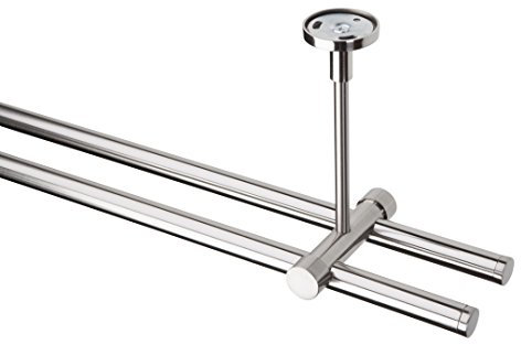 Gardinenstangen Set Inside 2-läufig, Ø 20 mm, Edelstahloptik (nickel gebürstet), Deckenbefestigung, 120 cm