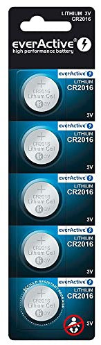 everActive CR2016 3V, 5X Lithium Knopfzelle Batterien, leistungsstärkste Batterie, 10 Jahre Haltbarkeit, 5 Stück -1 Blisterkarte EV2016 BL