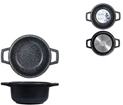 H&H Home Pietra Casseruola Antiaderente con 2 Manici, Pietra, Nero, 16 cm