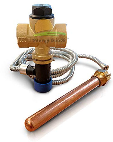 Valve de décharge thermique à double sécurité 3/4 F pour chaudières à combustible solide, avec raccord capillaire orientable - étalonnage 97 °C
