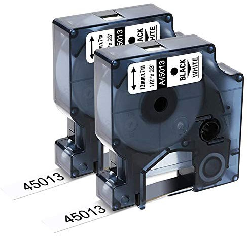Upwinning Kompatibel mit Dymo D1 45013 Etikettenband 12mm x 7m S0720530 für Dymo LabelManager 160 LM280 500TS 420P 360D 100 200 210D, als Ersatz für A45013 Schwarz auf Weiß Bänder, 2er-Pack