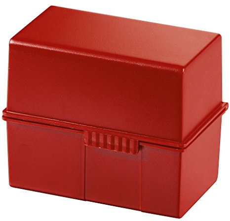 HAN Karteibox DIN A6 quer, es, attraktives Design für 400 Karteikarten mit Stahlscharnier und Schnappverschluss, rot, 976-17, 1 Stück