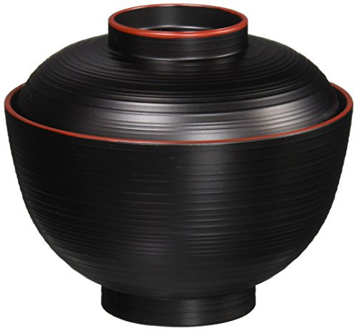 Happy Sales HSWF201B, Japanese Soup Rice Bowl with Lid Black