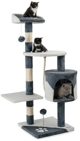 lionto Árbol rascador para Gatos Altura 112 cm, Gris/Blanco