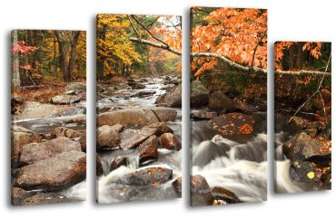 Leinwandbild Fluss im Herbst LW313 Wandbild, Bild auf Leinwand, 4 Teile, 180x100cm, Kunstdruck Canvas, XXL Bilder, Keilrahmenbild, fertig aufgespannt, Bild, Holzrahmen, Flussbett, Herbst, Stimmung,