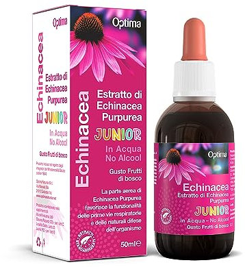 Optima Naturals Echinacea Junior, Estratto di Echinacea Purpurea per Salute respiratoria, no Alcool, Frutti di Bosco, 50 Millilitri, La confezione può variare