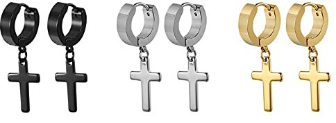 OIDEA Unisex Ohrringe Creolen Kreuz: 3 Paare Damen Herren Kreuz Ohrhänger Ohrclip Set Schwarz Gold Silber Geschenk für Männer Frauen