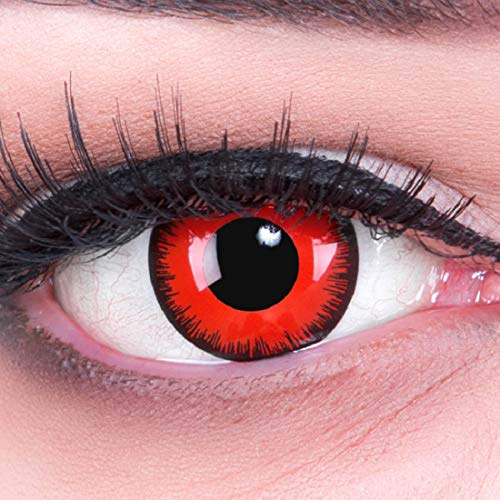 Funnylens farbige rote Crazy Fun Kontaktlinsen MIT Stärke -4,00 'Red Lunatic' mit gratis Linsenbehälter. Perfekte für Halloween, Karneval und Fasching