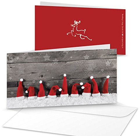 Logbuch-Verlag 10 gleiche Weihnachtskarten ohne Text rot grau weiß 21 x 10,5 cm Landhausstil natürlich