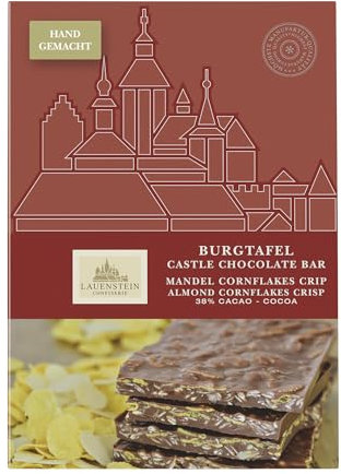 Lauensteiner Burgtafel MANDEL-CORNFLAKES-CRISP | 1er Pack (1 x 275 g) | Vollmilchschokolade im XXL-Format | knusprig und alkoholfrei | Zum Genießen oder Verschenken